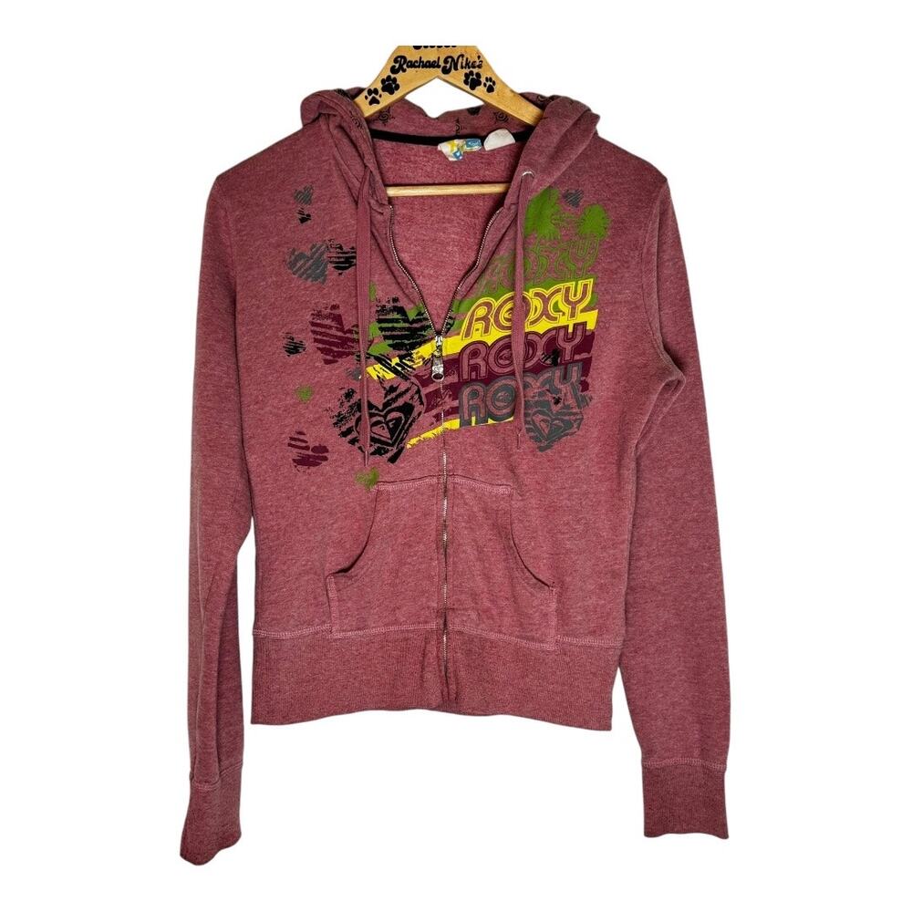 Roxy Women’s Mauve Full-Zip Hooded Sweatshirt  Medium Vintage Style